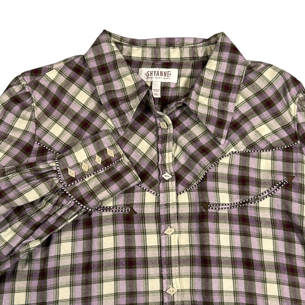 Shyanne Plaid Western Shirt Womens XL Long‎ Sleeve Purple Button Up Flannel